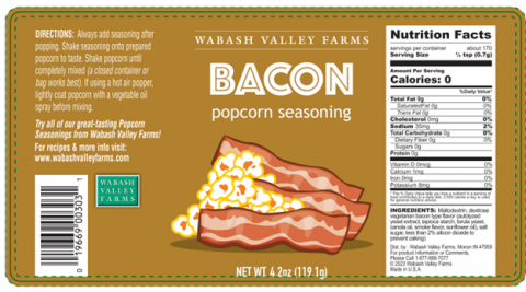 “Wabash Valley Farms” Bacon Seasoning Net Wt 4.2 oz